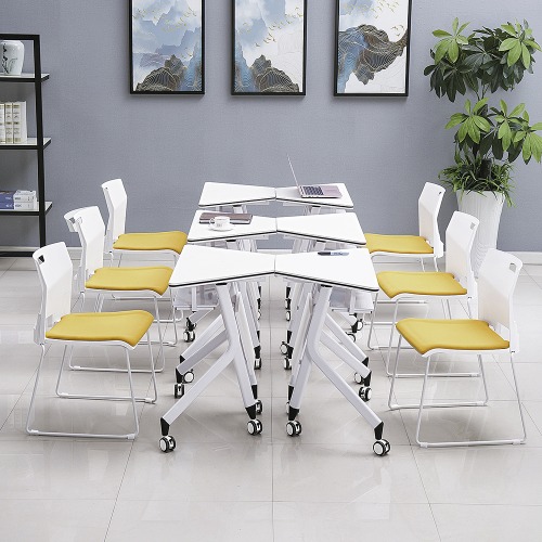 Trapezoidal combination desk and chair set for school classroom (1)