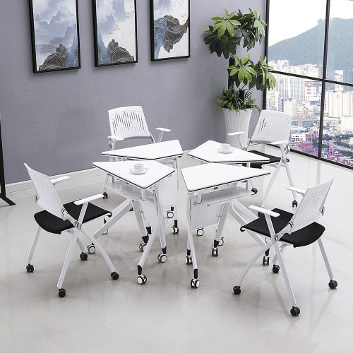 Trapezoidal combination desk and chair set for school classroom (2)
