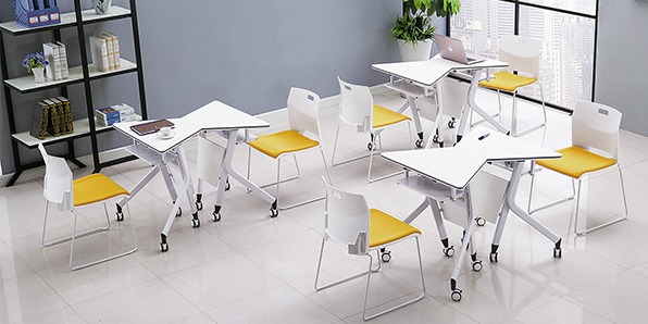 Trapezoidal combination desk and chair set for school classroom (3)